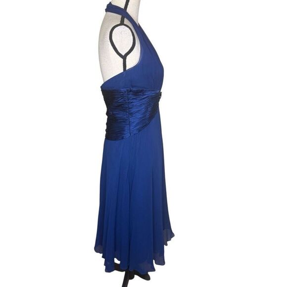 Vtg Y2K Maggy London  Blue Silk Bejeweled Backless Halter Dress Sz 8 - Picture 5 of 11